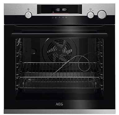 AEG Einbau-Backofen, Pyrolyse Selbstreinigung, Serie 7000 mit Dampfunterstützung: außen knusprig & innen saftig, Kerntemperatursensor, 45 Automatikprogramme, LED-Touchdisplay, Schwarz, BSS57606BM