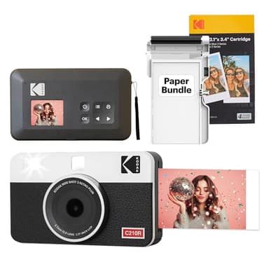 Kodak Mini Shot 2 Retro 4PASS Sofortbildkamera und Tragbarer Fotodrucker 2-in-1, 5,3×8,6 Centimeter Sofortdrucke, 38-Blatt-Bundle, Weiß