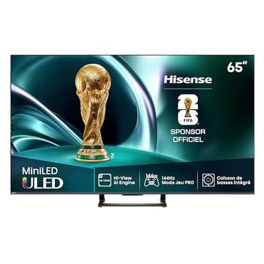 Hisense 65U7Q Fernseher 65 Zoll, 4K Mini LED ULED, Smart TV, Hi-View AI Engine, 144Hz Game Mode Pro, FreeSync Premium, Built in Subwoofer, Dolby Vision IQ Atmos, Airplay, Sprachsteuerung[2025]