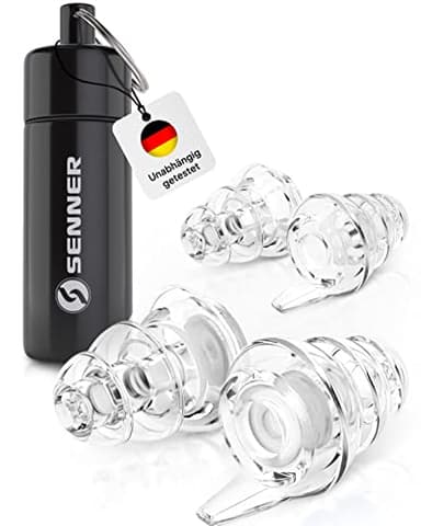 Senner MusicPro - Gehörschutz Ohrstöpsel Konzert, Festival, Musik und Party - Gehörschutz für Musiker, mit Schlüsselanhänger - Hi-Fi Gehörschutzstöpsel Earplugs | SNR 20 dB, clear/transparent