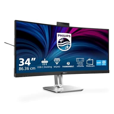 Philips 34B2U6603CH - 34 Zoll WQHD Curved Monitor, höhenverstellbar, Lautsprecher, 5 MP Webcam, Noise Cancellation, HDR400 (3440x1440, 120 Hz, 2X HDMI, DisplayPort, USB-C, USB Hub) dunkel grau