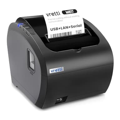 vretti Thermodrucker Bondrucker 80mm, Thermo-Etikettendrucker mit USB Serial LAN Port - Supermarkt-Küchen-POS-Drucker mit ESC/POS-Befehlsunterstützung