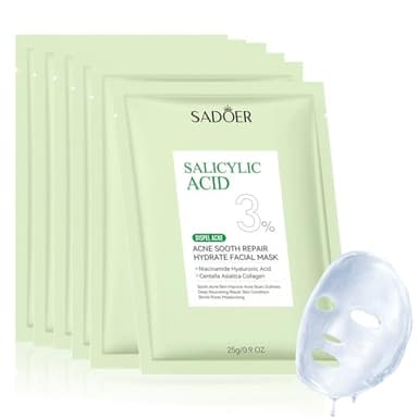 6 Stück Tuchmaske,mit Salicylsäure und Niacinamid für unreine Haut,Feuchtigkeitsspendende Gesichtsmaske,Sanfte Pflege, Spendet Feuchtigkeit und nährt die Haut,25 g