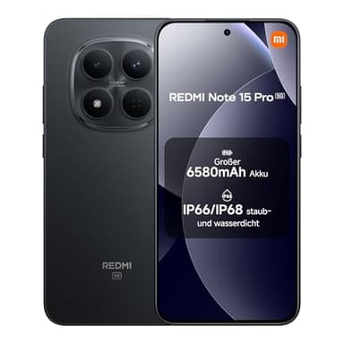 XIAOMI Redmi Note 15 Pro 5G Smartphone (12+512 GB) – 6580-mAh-Akku, IP66/IP68 Staub- und Wasserschutz, Neue 200-MP-Kamera, 6,83" AMOLED-Display, Schwarz, 2 Jahre Garantie