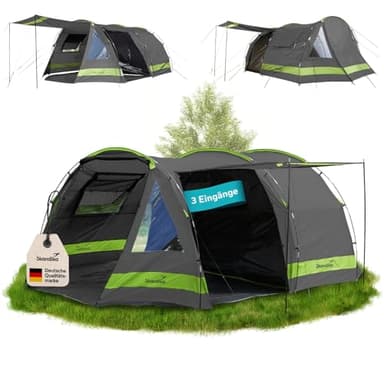 Skandika Kambo Tunnelzelt für 6 Personen | XL Familienzelt für Camping, 2 m Stehhöhe, Dunkle Schlafkabine, wasserdicht, 3000 mm Wassersäule, Sonnendach | großes Campingzelt, Festival Zelt für 6 Mann