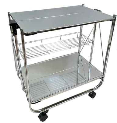 abc HOME | Servierwagen Klappbar Verchromt 70cm Hoch – Mobiler Küchenwagen mit Rollen – Platzsparende Dinette faltbar – Beistellwagen mit 3 Etagen