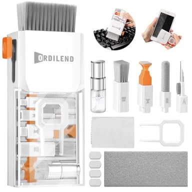 Ordilend Tastatur Reinigungsset, Alles in Einem Handy Laptop Reinigungsset, für iPhone Airpods Tastaturreiniger mit Bürste und Spray, Keyboard Cleaner for Tablet Computer PC Monitor Kamera mit Patent