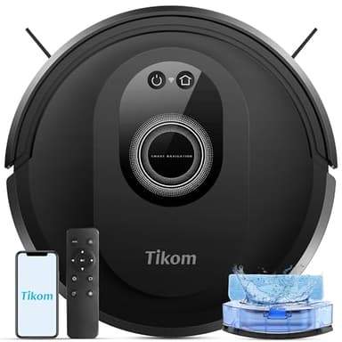 Tikom Saugroboter mit Wischfunktion 2 in 1, G8000 Max Staubsauger Roboter, 5000Pa Starke Saugkraft Roboterstaubsauger, Selbstaufladend, WLAN, 150Mins Max, Ideal für Tierhaare, Teppich, Hartboden