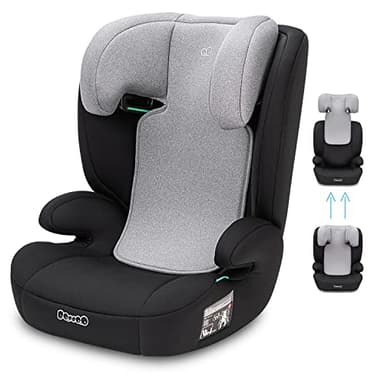 Booboo Safety Oslo – Leicht, sicher & bequem:Kindersitz ohne Isofix (100-150 cm) mit Seitenaufprallschutz, Kindersitz ab 4 Jahre, ergonomischer Sitzfläche & verstellbarer Kopfstütze - Black grey