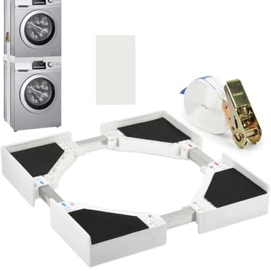 BOPEUY Universal Zwischenbaurahmen Trockner Waschmaschine mit Ausziehleine Breite von 50-70cm, Waschmaschine Trockner Verbindung Waschmaschinenhalterung, Stapelbausatz mit Ratschenseil