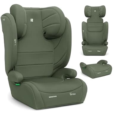KikkaBoo Kindersitz 15-36 kg ohne ISOFIX i-AID, Kindersitz ab 3 Jahre, Gruppe 2-3 (100–150 cm), Von 3,5 Bis 12 Jahren, i-Size, 13-fach verstellbare Kopfstütze, Armeegrün