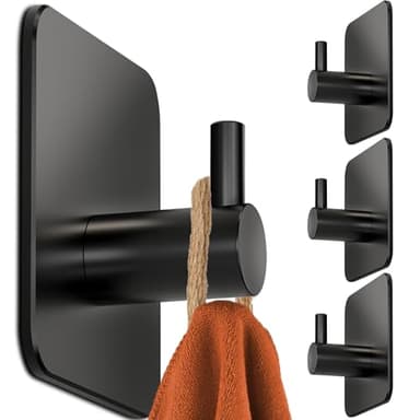4smile Handtuchhaken Selbstklebend, 4er Set, schwarz, 304 Edelstahl Klebehaken für Bad und Küche, wasserdichte Handtuchhaken ohne bohren, Rostfreie Badezimmer Handtuchhalter, Ideal für Fliesen, 10kg
