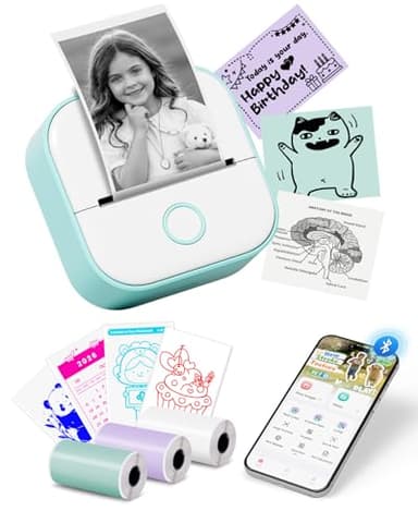 Mini Drucker - T02 Mini Drucker für Smartphone Fotodrucker Mini Thermodrucker Bluetooth Etikettendrucker Sofortdruck Aufkleber Drucker für Geschenke, Studiennotizen, Anatomische Diagramme, Fotos