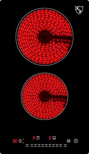 K&H Domino Glaskeramikkochfeld VC-3002 [2 ZONEN] - Herdplatte 2 Kochfelder Doppelt - Kochfeld 2 Platten Autark - Doppelkochplatte Einbaufähig & Freistehend - 30CM 3000 Watt - 9 Leistungsstufen