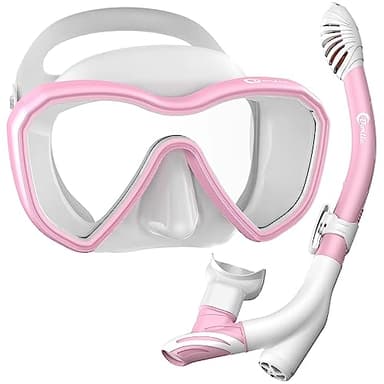 Dorlle Schnorchelset, Neu Verbesserte Panorama Schnorchelmaske, wasserdichte Tauchmaske Anti-Fog Anti-Leck aus Gehärtetem Glas, mit 3-Kanal Premium Dry Schnorchel für Erwachsene, Rosa