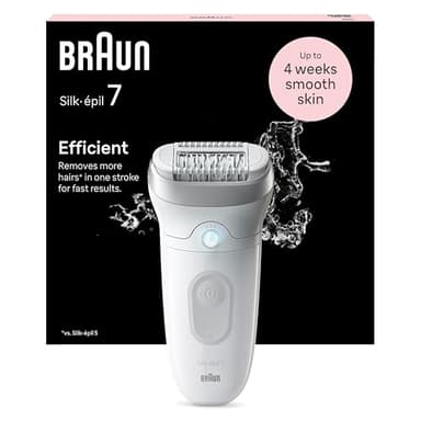 Braun Silk-épil 7 Epilierer Damen, Haarentferner für Langanhaltende Haarentfernung mit Breitem Aufsatz, Seidig-Glatte Haut, Ladyshaver, Wet&Dry, Wasserdicht, Made in Germany — 7-011, Weiß/Silber