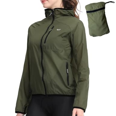 Wulibike Fahrradjacke Damen Faltbare Regenjacke Leicht und Atmungsaktiv Laufjacke Reflektierende Windbreaker für Radfahren,Trekking und Outdoor Olivegreen A3=M