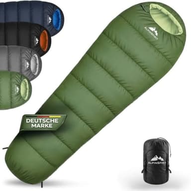 AlpinSpirit Schlafsack [Ultraleicht] 3 Jahreszeiten Sommer & Winter, kleines Packmaß, Komfort, 210x75 cm, leicht & kompakt für Outdoor, Camping, Hiking & Festival, Mumienschlafsack
