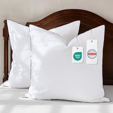 DOWNFOCUS Kopfkissen Gänsefederkissen,Kissen mit Gänsefederfüllung, Ergonomisch optimiert Nackenstützkissen, 80X80cm Kissen 2er Set mit Bezug aus 100% Baumwolle Extra-Baumwollfüllung