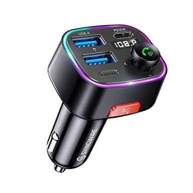 Syncwire FM Transmitter Auto Bluetooth 5.4 48W (PD 36W & 12W) Bluetooth Adapter Auto mit [Lichtschalter] [HiFi-Bass-Sound] [Schnellladen] Freisprecheinrichtung Autoladegerät Zigarettenanzünder