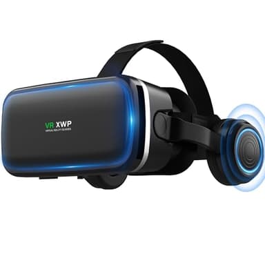 XWP VR Brille Handy Mit Kopfhörern, Immersive 3D Virtual Reality Headset Für Smartphones, HD Anti-Blaulicht-Linse, Für iPhone&Android (4,7–6,8"), Für Spiele Und Filme, Geschenk Für Freunde Und Familie