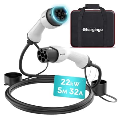 Chargingo Typ 2 Ladekabel 22kW 32A 3 Phasig, 5M Schnellladekabel Beidseitig Typ 2 für E Auto EV/PHEV, Mode 3 EV Ladekabel mit Tragetasche, IP65, Kompatibel mit Model S/3/X/Y