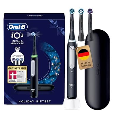 Oral-B iO Series 3 Elektrische Zahnbürste Geschenkset Edition — Electric Toothbrush Inkl. 3 Aufsteckbürsten, 3 Putzmodi für Zahnpflege — Designed by Braun, GUT GETESTET von STIFTUNG WARENTEST, Schwarz