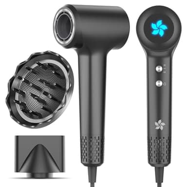 Föhn mit Diffusor, 400 Millionen Plasma Fön, Ionen Haartrockner, 110000 U/min Bürstenloser Motor Schnelles Trocknen Haarföhn, 57dB Geräuscharm Hair Dryer, Haarfön für Reise, Zuhause