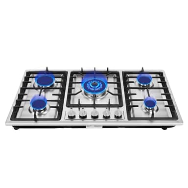 4/5Flammen Gaskochfeld Edelstahl KüChe Gasherd Einbauherd Erdgas Propangas NG/LP Mit Gasbackofen Gas Stove Propan Herd Herdplatte Gaskocher Wok Gasbrenner Wokbrenner Hockerkocher (5Burners)