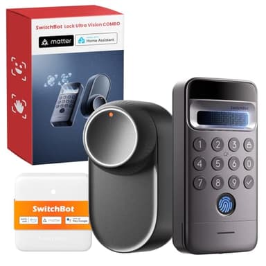 SwitchBot WiFi Smart Lock Ultra mit Keypad Vision Pro – 3D-Gesichts- & Venen-Erkennung, kontaktlose Entsperrung, passend für Europrofil-Zylinder, kompatibel mit Matter, Alexa, Google und IFTTT