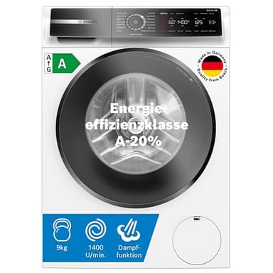Bosch WGB244040 Serie 8 Smarte Waschmaschine, 9 kg, 1400 UpM, Made in Germany, Active Water Plus Energie- und Wasserersparnis, Iron Assist Dampf zum Entknittern, Mini Load