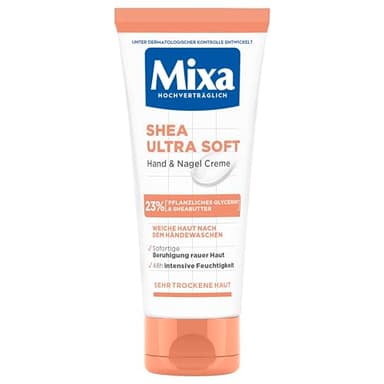 Mixa Shea Ultra Soft Hand & Nagelcreme - pflegender Handbalsam für trockene, rissige und raue Hände, Schutz & intensive Pflege mit Glycerin und Sheabutter, 100 ml