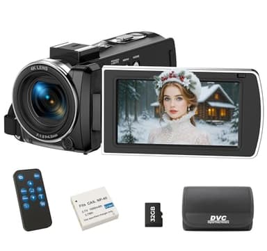 FIREFOTO Videokamera 4K 64MP Camcorder für YouTube, Video Kamera 18X Digitalzoom 3,0" 270° IPS Bildschirm, Vlogging Kamera mit 32GB SD-Karte, Batterie, Fernbedienung