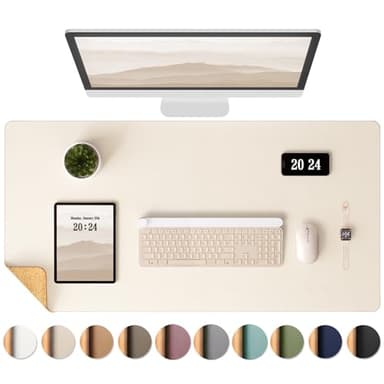 Aothia Kork-Schreibtischunterlage,beidseitige Schreibunterlage mit Naturkork & PU-Leder,Mausunterlage/Tischschutz,Leicht zu reinigen,wasserdicht für Büro/Haus/Deko (Beige,90x40cm)