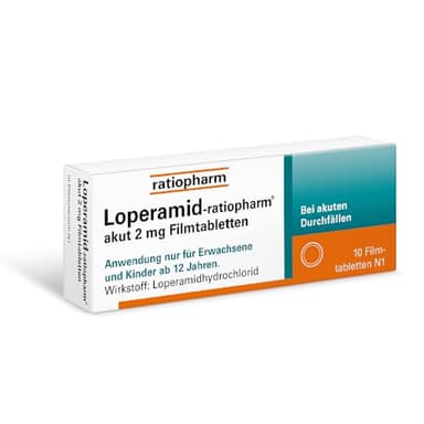 Loperamid-ratiopharm® akut 2 mg Filmtabletten: Effektive Hilfe bei akutem Durchfall - auch für unterwegs. Kann Beschwerden schnell lindern und Flüssigkeitsverlust entgegenwirken. 10 Filmtabletten