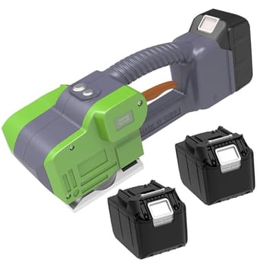 GOYOJO Umreifungsgerät Elektrisch, Automatische Schweißen Umreifungsmaschine mit 5000 mAh Akku für 9-16 mm PP/PET Bänder, 500-3800N, Ideal für Verpackung/Versand/Lagerung (Zwei Akkus)