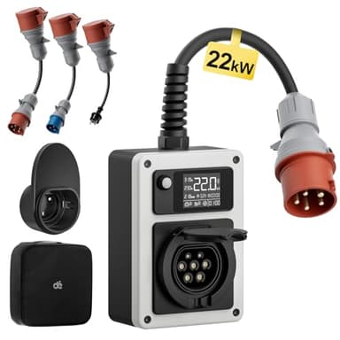 dé Mobile Wallbox 22kW 32A EV Charger 22kW Ladestation mit Traveller Adapter Set, CEE Stecker und Typ 2 Steckdose, RFID-Karte für ID.4 ID.5, Model Y/3, e-up, e-tron und andere EV und PHEV