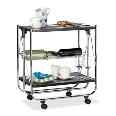Relaxdays Servierwagen klappbar, 4 Rollen, Metall, 2 Böden, Gitterkorb, HxBxT 68,5 x 68 x 40,5 cm, Küchenwagen, Schwarz