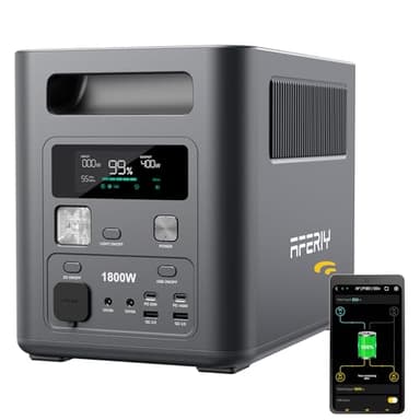 AFERIY 1800W/1024Wh Tragbare Powerstation【2026 Neu】, 1Std Schnellladung Solargenerator & LiFePO4, mit APP, <10ms USV, 9 Ausgänge, Reine Sinuswelle 230V, BMS, für Outdoors Camping/RVNotfall/Garten