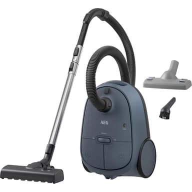 AEG CLEAN 6000 Staubsauger mit Beutel, Hohe Saugleistung, inkl. Zusatzdüsen, 55 % Recyclingkunststoff, für Haustierbesitzer, Reinigen von Polstern, 12 m Aktionsradius, 850 W, Blau, AB61C2DBS