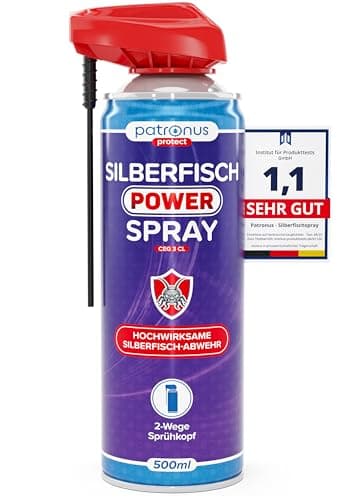 Patronus Silberfisch Power Spray mit Sofortwirkung 500 ml - effektives Abwehr-Mittel gegen Silberfische & Papierfische mit Sprühlanze - hochwirksame Alternative zu Silberfisch-Köderdose & Fall