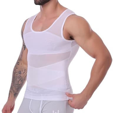 MISS MOLY Shapewear Herren Kompressions Shirt Elastische Bauchweg Unterhemd Herren Taillenformer Tank Top Ärmellos Kompressionsshirt Body Shaper Weste (Weiß,L)