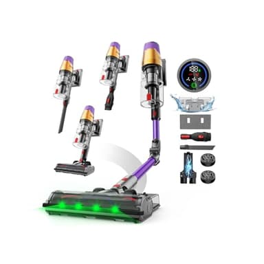 Linkifly A12 Akku Staubsauger mit Wischfunktion, 8-in-1 48Kpa 550W 70Min Faltbarer Staubsauger Kabellos mit Touchscreen, 1,5L Staubbehälter, Wandladestation für Teppiche/Autos/Tierhaare