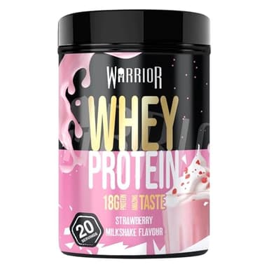 Warrior Whey Proteinpulver 500 g (Erdbeer-Milchshake) – muskelaturaufbau & Regeneration – Protein-Shake mit BCAAs, kohlenhydratarm & lecker – 20 Portionen für Fitness, Training & Sporternährung