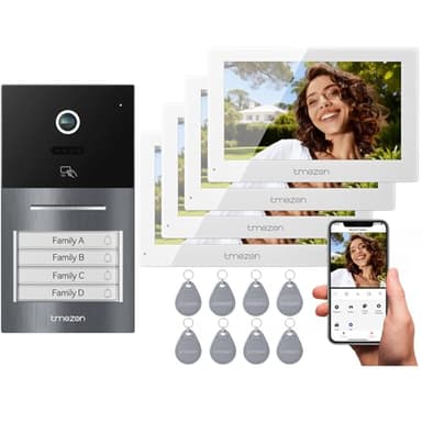 TMEZON WLAN Video Türsprechanlage 4-familienhaus, 7''IP Farb-Touchscreen mit 1080P Metalldoorbell, 2-Draht Installation,Zwei-Wege-Audio,Personenerkennung,3 Entsperrmethoden & App-Steuerung