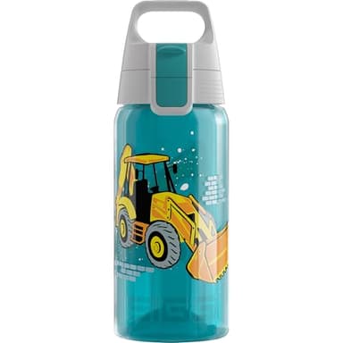 Sigg - Trinkflasche Kinder - Viva One Builder - Für Kohlensäurehaltige Getränke Geeignet - Auslaufsicher - Spülmaschinenfest - BPA-frei - Sport & Schule - Blau mit Baggerlader - 0,5L