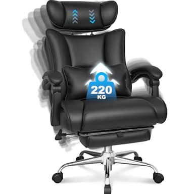 BASETBL Bürostuhl 200kg, Chefsessel mit 4-stufiger Gasdruckfeder, 3D Armlehnen, Verstellbarer Lendenstütze & Kopfstütze, Leises Gummirollen, XXL breiter Sitz, EN12520, ergonomischer Schreibtischstuhl