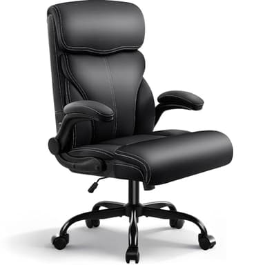 Coscendo Chefsessel aus PU-Kunstleder, Bürostuhl Ergonomisch mit Verstellbaren Armlehnen und Hoher Rückenlehne – Belastbar bis 200 kg, Computerstuhl mit Rollen für Büro und Homeoffice, Schwarz