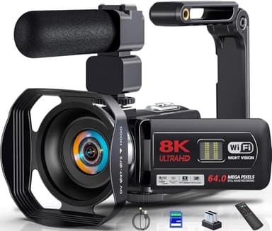 Videokamera Camcorder 8K 64MP WiFi Vlogging Camera mit IR Nachtsicht für YouTube, HD 3.0'' Touchscreen 18X Digitalzoom Webcam Kamera mit Akkus,64GB SD Karte,Mikrofon,Stabilisator,und Fernbedienung