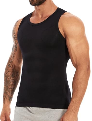 MISS MOLY Shapewear Herren Kompressionsshirt Ärmellos Body Shaper Elastische Bauchweg Unterhemd Tank Top Figurformend Bauchweg Shirt Herren Weste (Schwarz, L)